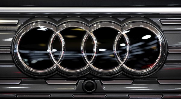 Sofia, Bulgaria - 3 June, 2022: Close-up of Audi logo is seen on a car at Sofia Motor Show