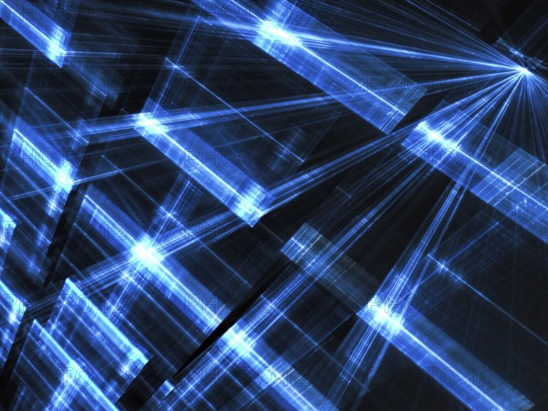 Diagonal lights wall - abstract computer-generated image. Dark blue technology background with light effects. For banners, posters, web-design. Sci-fi or high tech theme