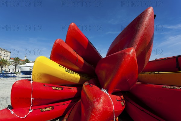 Canoe in the port of Split, Diocletian Palace, Split, Dalmatia, Croatia, Europe