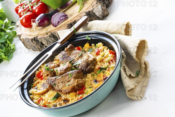 Fried rice with vegetables and meat