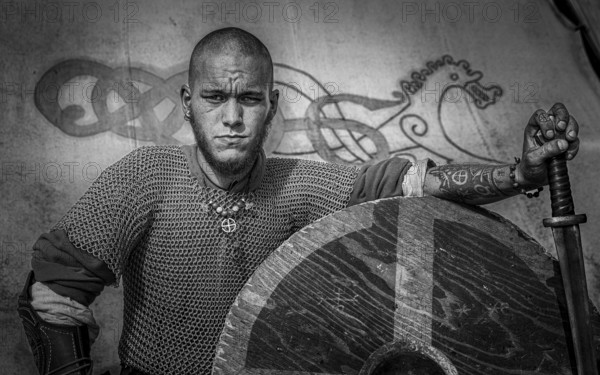 Portrait of man dressed as a Viking, Denmark, Europe
