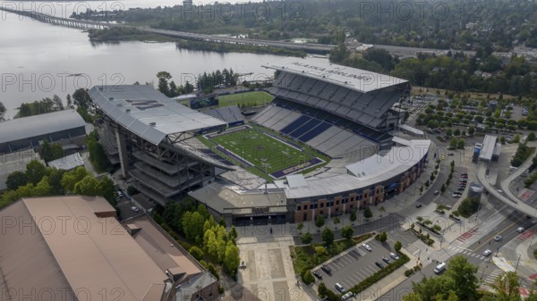 Aerial view of Husky Stadium (officially Alaska Airlines Field at Husky Stadium for sponsorship purposes) is an outdoor football stadium in the northwest United States, located on the campus of the University of Washington in Seattle, Washington