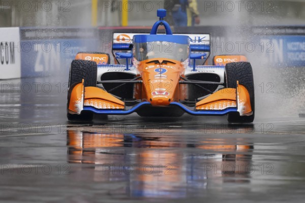 INDYCAR Series driver, SCOTT DIXON (9) of Auckland, New Zealand, travels through the turns during a wet and dangerous practice session for the Big Machine Music City Grand Prix at Streets of Nashville in Nashville TN, Oceania