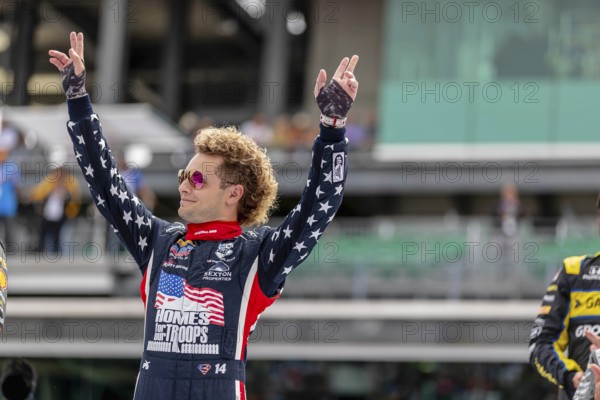 INDYCAR driver, SANTINO FERRUCCI (14) of Woodbury, Connecticut, waves to the fans before racing for the Indianapolis 500 at the Indianapolis Motor Speedway in Indianapolis, IN, USA, North America