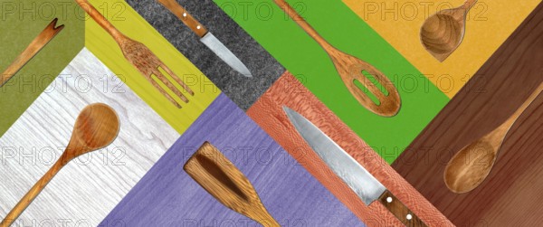 Topview of Set Cooking Utensils on Abstract Background