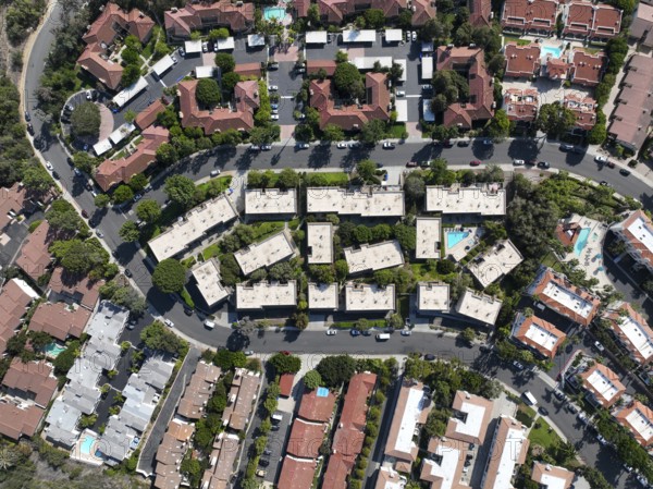Aerial top view of middle class community condominium apartment, North County San Diego, California, USA, North America
