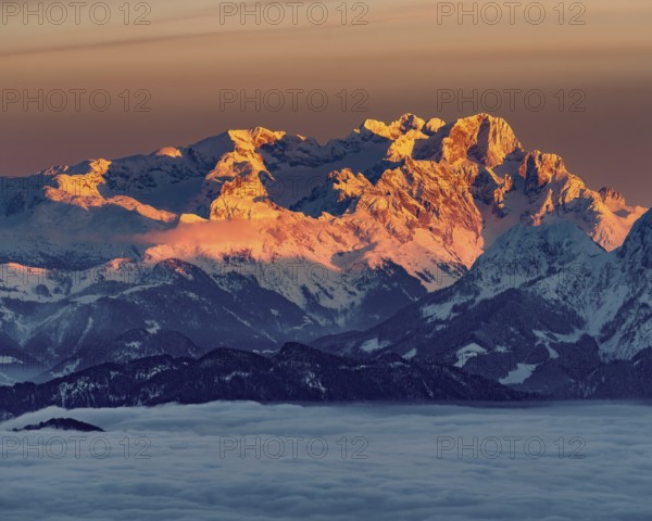 Above the clouds at sunset in the national park berchtesgadener Land