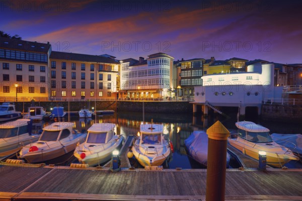 Llanes marina port sunset in Asturias of Spain