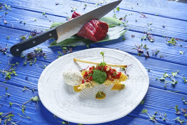 Steak Tartare with mustard ice-cream and airbag starter Tartar recipe