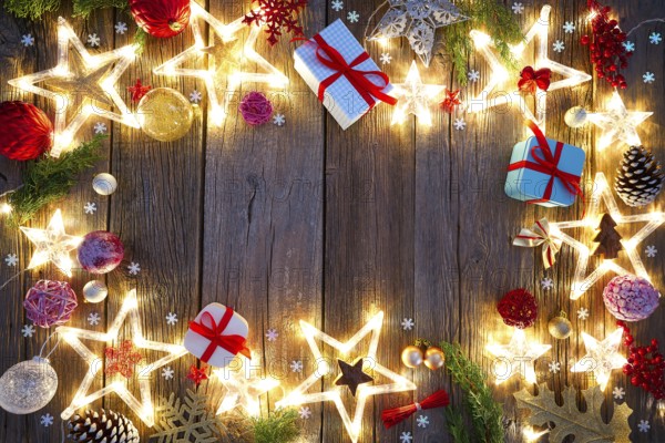 Christmas background postcard vintage stars on wood background