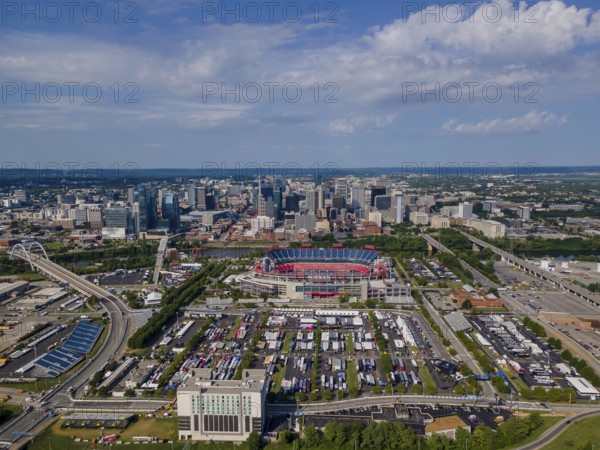 Aerial view of the City of Nashville, Tennessee. Located on the Cumberland River, the city is the capitol for the Volunteer State