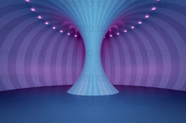 A neon light circles tunnel 3D illustration