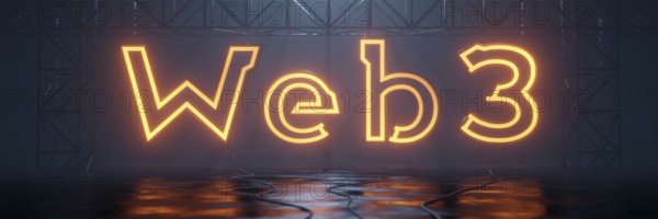 A glowing neon tube word web3. 3D illustration