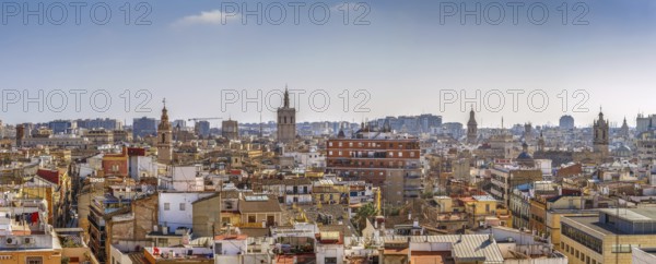Panoramic view of Valencia historical center from Quart Towers, Spain, Europe