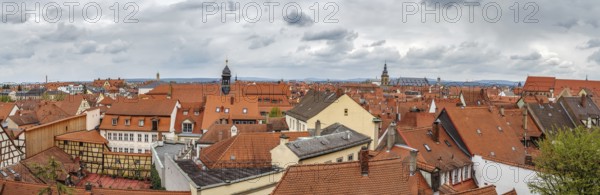 Panoramic view of Bamberg historic center from Rose garden, Germany, Europe