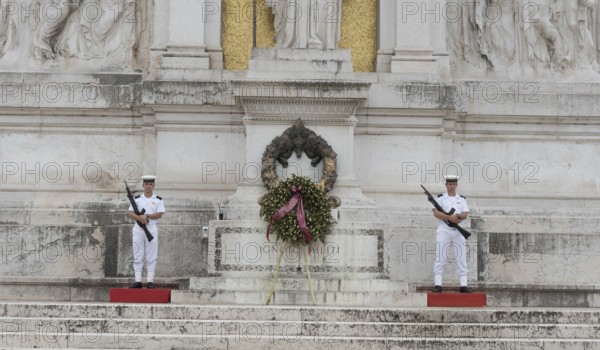 Rome, Italy, October 01 2017: Soldiers at Victor Emmanuel II historic monument, Monumento Nazionale a Vittorio Emanuele II, on Venetian Square. Tomb of the Unknown Soldier, Europe