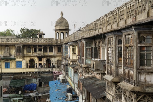 Old Delhi, India, March 30, 2023: The Gadodia market building at the Spice Market at Khari Baoli Road, Asia