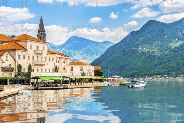 Summer day in Perast, city in Kotor bay. Montenegro