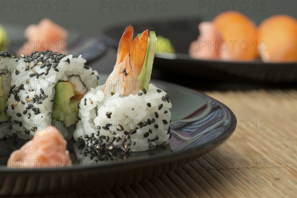 Plate of sushi in restaurant