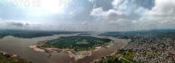 Aerial view of the Congo River separating Brazzaville, the capital of the Republic of Congo, and Kinshasa, the capital of the Democratic Republic of Congo