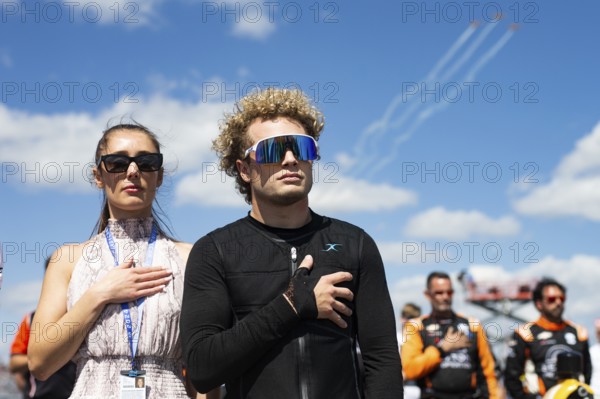 SANTINO FERRUCCI (14) USA of Woodbury, Connecticut stands for the national anthem prior to the HyVee Milwaukee Mile 250s at the Milwaukee Mile in West Allis WI, West Allis, United States of America