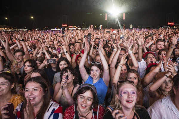 WROCLAW, POLAND - AUGUST 12, 2023: Festival Meskie Granie (Man's playing) play of audience in front of the stage