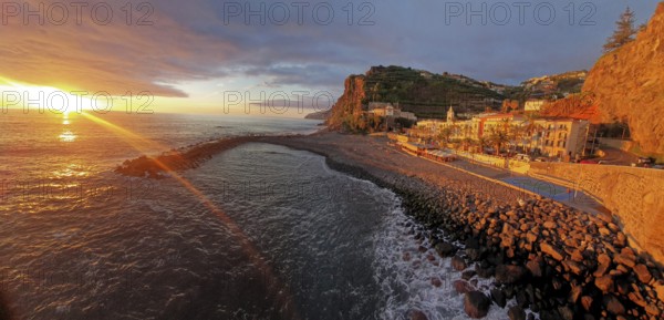Ponta do Sol, pebble beach, promenade, sunset, Madeira Island