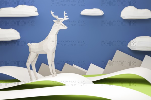 An image of a paper deer in a paper scenery for christmas