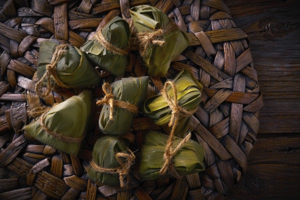 Zongzi Glutinous sticky Rice Dumplings recipe wrap with bamboo leaves asian food