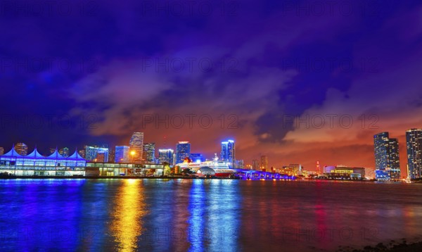 Miami downtown skyline sunset in Florida USA