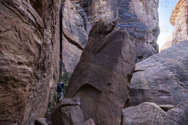 Hiking in the Madakheel Gorge in Sharaan National Park, Al Ula, Kingdom of Saudi Arabia