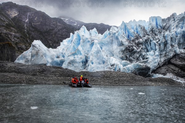 Excursion by Zodiac to the Condor Glacier, Cordillera Darwin, Alberto de Agostini National Park, north-east foothills of the Beagle Channel, Tierra del Fuego, Tierra del Fuego, Patagonia, Chile, South America