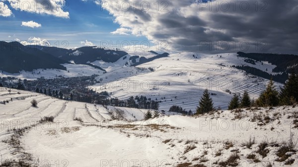 View of the snow-covered Liptovska Teplicka in winter in Slovakia