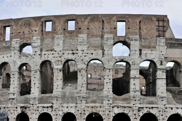 Colosseum, Colosseum, amphitheatre, built 72 AD by Vespasian, Rome, Latium, Italy, Exterior view of the old stone arches of the Colosseum in Rome, Rome, Latium, Italy, Europe
