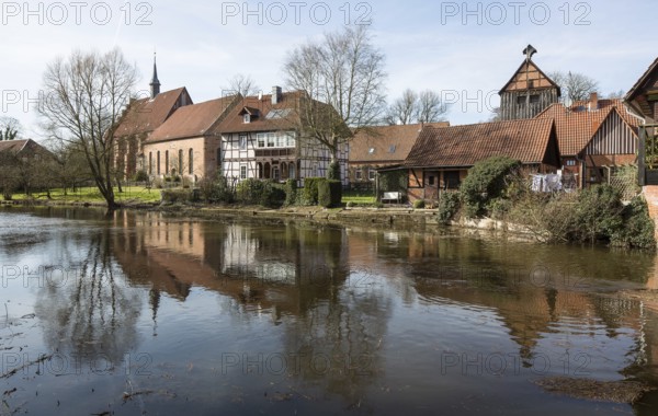 Wienhausen b Celle former Cistercian monastery 93927 Site east of the monastery right bell house left monastery church with nuns' choir on the Wienhausen mill canal