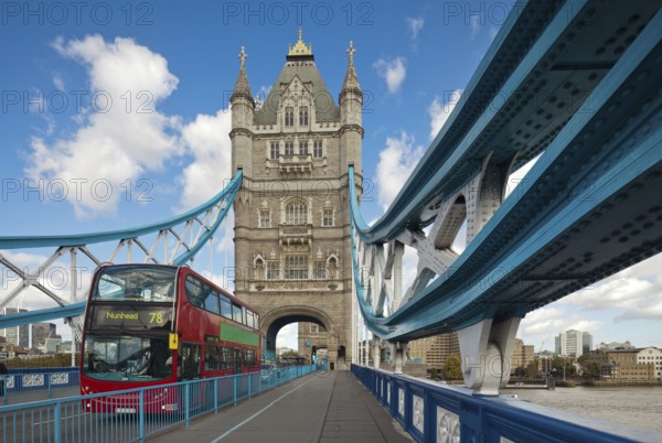 The famous Tower Bridge in London, UK. Sunny day. Photograph taken with the tilt-shift lens, vertical lines of architecture preserved