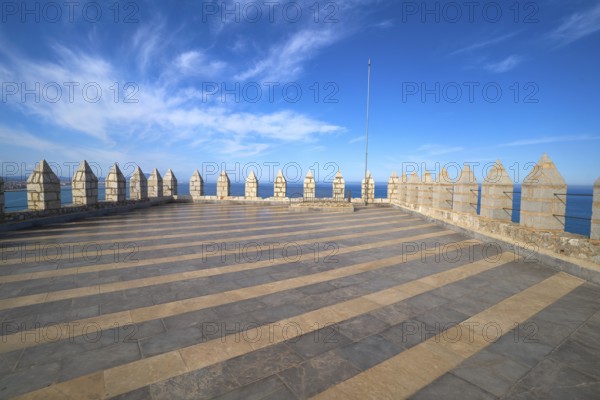 Rooftop of Peniscola castle in Castellon with Mediterranean sea view of Spain