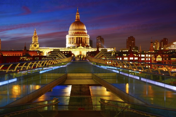 London St Paul Pauls cathedral from Millennium bridge on Thames UK