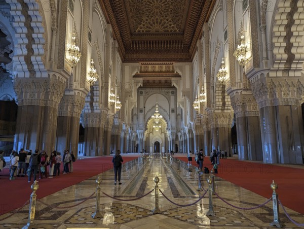 CASABLANCA, MOROCCO, APRIL 13, 2023, Interior of the famous Hassan II Mosque at the coast of Casablanca, Morocco, Africa