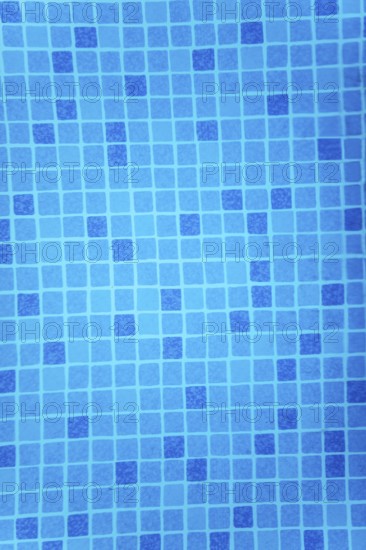 A fragment of blue pool tile, slightly distorted by invisible water