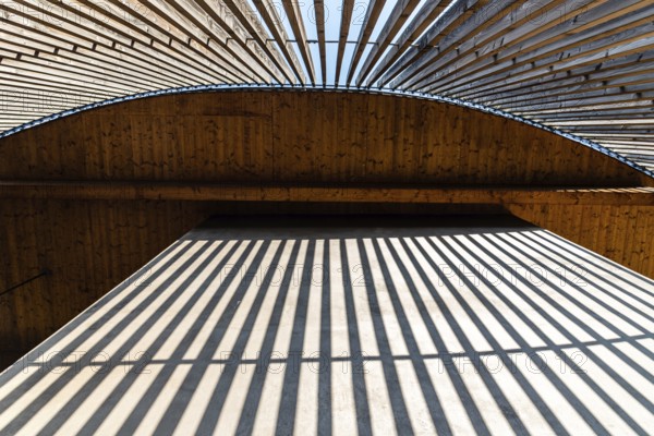 Berlin, Germany, July 28, 2019: Chapel of Reconciliation. Interior gallery covered with wooden lattice, Europe