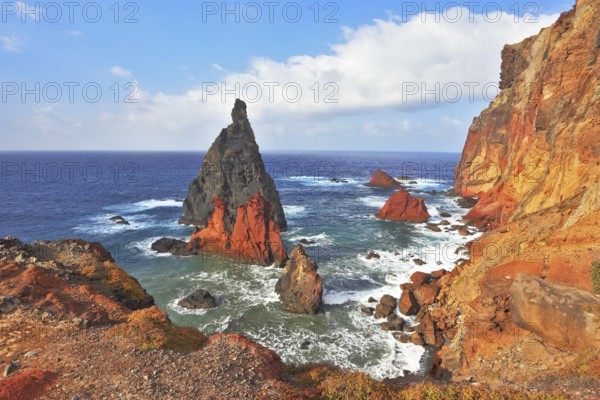 The eastern tip of the island of Madeira. Picturesque colorful cliffs and islands