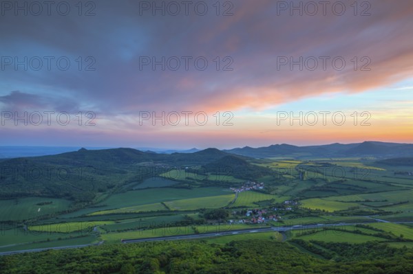 Sunset in Central Bohemian Highlands, Czech Republic. Central Bohemian Uplands is a mountain range located in northern Bohemia. The range is about 80 km long
