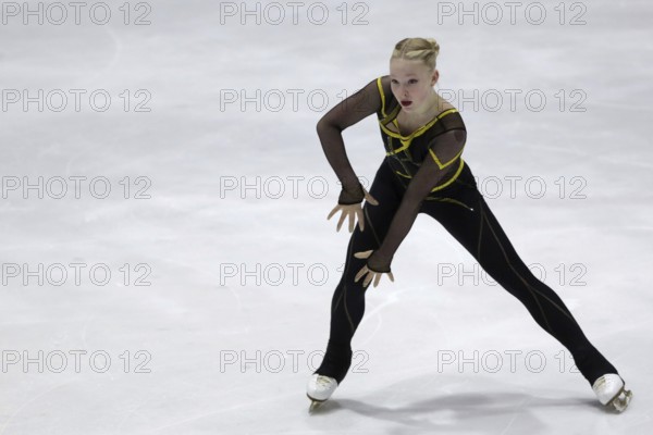 Sofia, Bulgaria - 28 February, 2021: Mariya Levushkina of Bulgaria performs during the senior ladies free skating category of Sofia Trophy International Figure Skating Competition, Sofia, Bulgaria, Europe