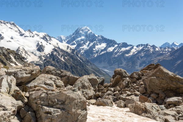 Cloudy view to the Mount Aoraki from Mueller Hut Route, Mount Aoraki National Park, South Island of New Zealand