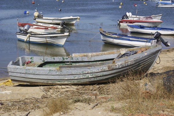 Colourful typical fishing boats off the coast