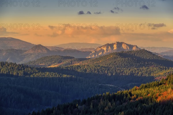 Pieniny Three Crowns at sunset from above in Slovakia