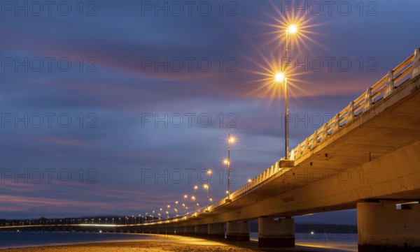 Spain - 1 December 2020: the Isla de Arosa bridge in Galicia at sunrise