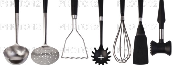 set of stainless steel kitchenware