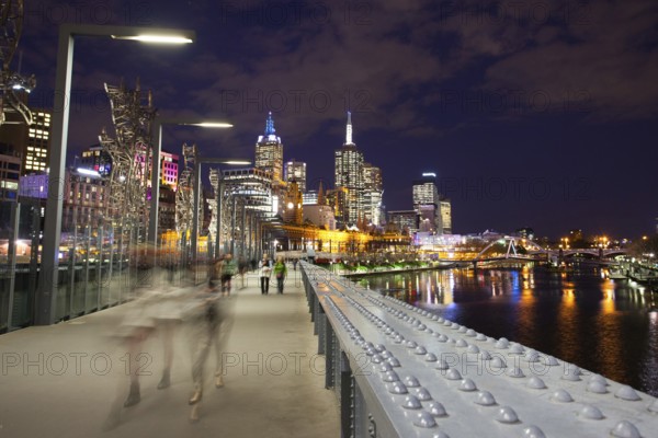 Melbourne skyline as seen at dusk from Queens Bridge near Southbank in Melbourne, Victoria, Australia, Oceania